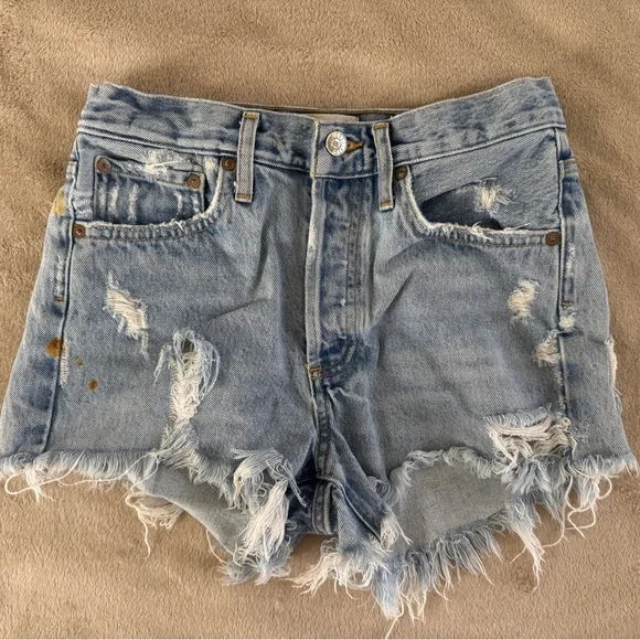 AGOLDE High Rise Distressed Denim Cutoff Shorts Size 24 - Picture 2 of 11
